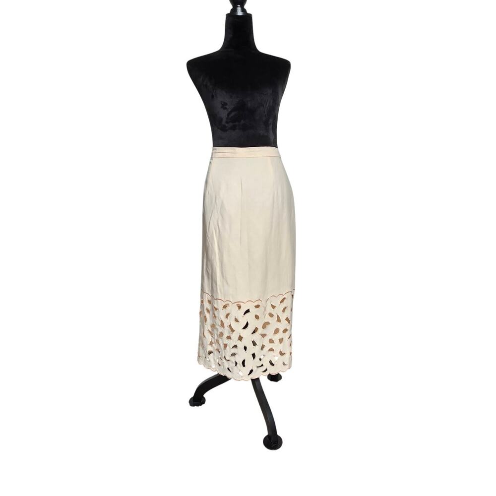 Vintage Peeress Collection Size 12 Peach Maxi Skirt Cutwork Eyelet Lined